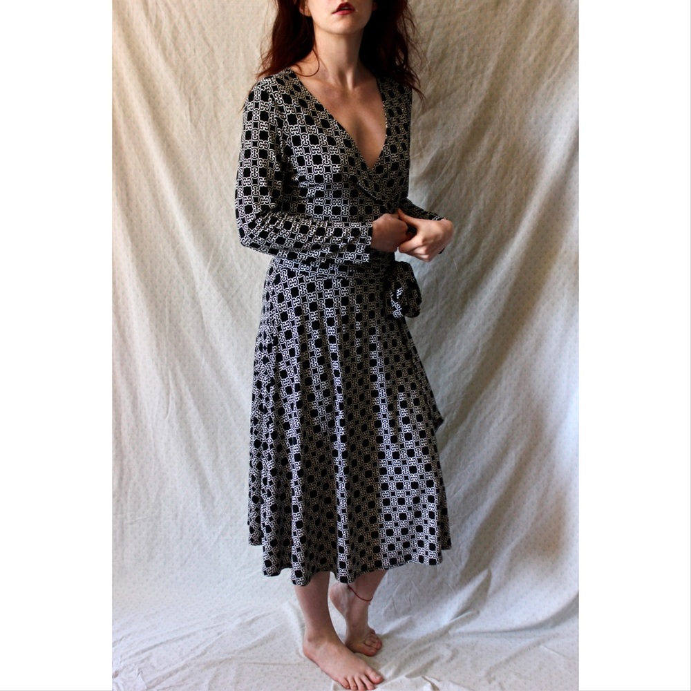 Black-and-White Wrap Dress